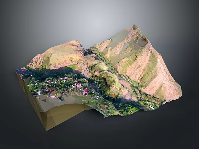 Detailed 3D Book Shaped Terrain Model With Mountain Ranges And Lush Green Vegetation 3d model