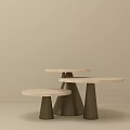 Modern Coffee Table Set With Round Light Colored Tops And Dark Conical Bases 3d model
