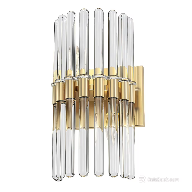Modern Elegant Wall Sconce With Transparent Glass Tubes And Brass Frame Design 3d model 