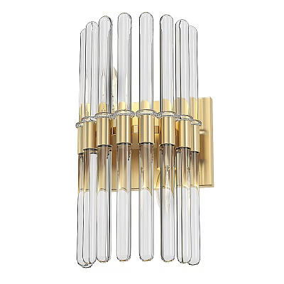 Modern Elegant Wall Sconce With Transparent Glass Tubes And Brass Frame Design 3d model