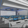 Modern Control Room Interior With Large Display Screen Multiple Computer Monitors And Workstations 3d model
