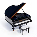 Black Grand Piano With Open Lid White Keys And Matching Stool As Musical Instrument