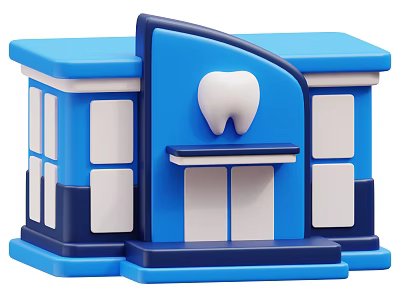 Blue Dental Hospital Building With White Tooth Symbol Windows And Doors 3d model