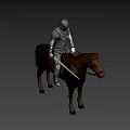 Detailed Fantasy Game Knight Character in Full Armor Riding Brown Horse