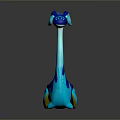 3D Blue Cyan Long Neck Creature With Smooth Texture Reflective Base On Dark Background 3d model