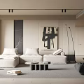 Modern Living Room Interior With Beige Sofa Black Accent Chair Abstract Painting And Floor Lamp