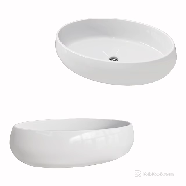 White Ceramic Oval Countertop Washbasin With Smooth Surface And Modern Design 3d model 