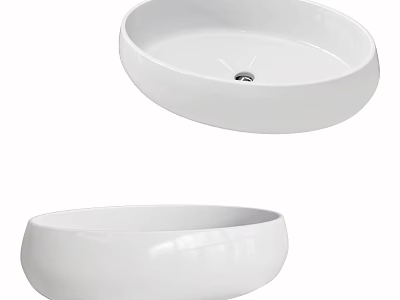 White Ceramic Oval Countertop Washbasin With Smooth Surface And Modern Design 3d model