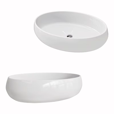White Ceramic Oval Countertop Washbasin With Smooth Surface And Modern Design 3d model