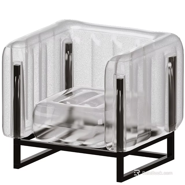 Modern Transparent Single Sofa With Black Metal Frame And Sleek Design 3d model