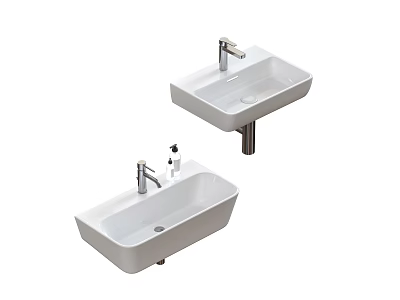 Modern Bathroom White Ceramic Wall Mounted Washbasins with Sleek Silver Faucet 3d model
