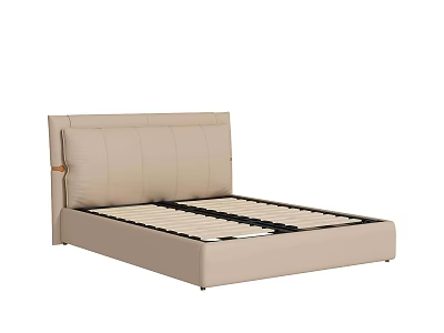 Modern Double Bed Design With Upholstered Headboard And Beige Sturdy Frame 3d model