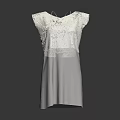 White Short Sleeved Dress With Elegant Lace Top Design And Flowy Skirt