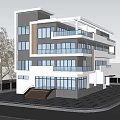 Modern Multi Storey Office Building Featuring Glass Facade Balconies Greenery And Street Scene
