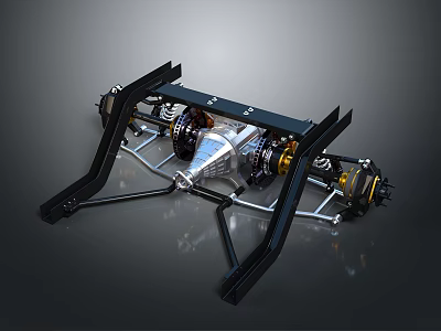 Detailed Mechanical Suspension System With Metal Frame Shock Absorbers And Springs 3d model