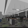 Modern Public Office Area With Spacious Workstations Computers Ergonomic Chairs Large Windows And Bright Lighting 3d model