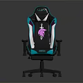 Ergonomic Modern Gaming Chair With Stylish Turquoise Purple Accents And Back Logo