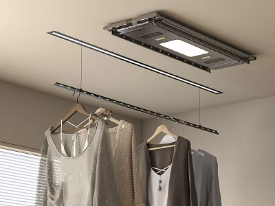 Modern Cloakroom With Ceiling Track Hangers Built in Light And Clothes 3d model