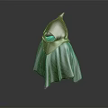 Small 3D Hooded Character With Brown Hood And Green Textured Cloak Design
