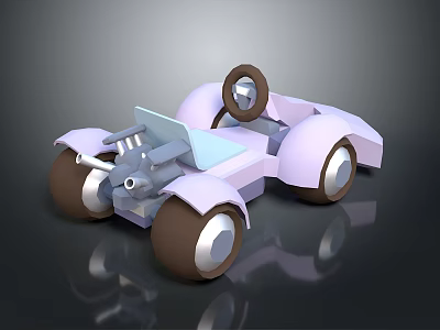 Pink Open Top Cartoon Car With Rounded Design And Four Wheels 3d model