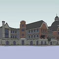 Historic Commercial Street With Dome Clock Tower Red Brick And Multi Story Buildings