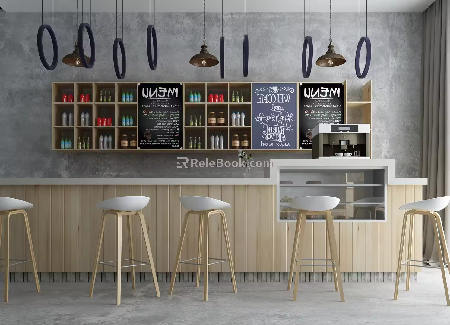 Nordic Bar Chair Combination Cafe Bar 3d model