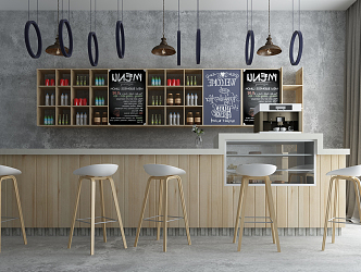 Nordic Bar Chair Combination Cafe Bar 3d model