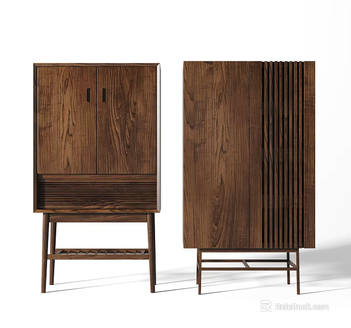 Wooden Console Cabinet And Side Cabinet With Natural Wood Grain Double Doors And Sturdy Legs 3d model 