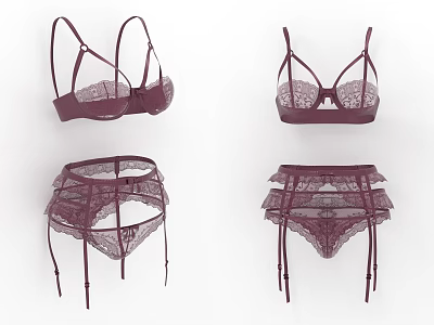 Elegant Purple Lace Lingerie Set With Delicate Straps And Feminine Design 3d model