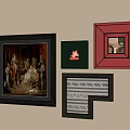 Abstract Painting Centerpiece with Red Green Black Frames on Beige Wall