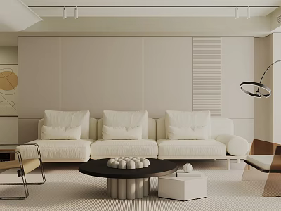 Modern Minimalist Living Room Interior With Beige Walls White Sofa And Black Coffee Table 3d model