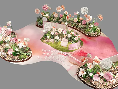 Spring Themed Floral Display With Pink Roses Dandelions And Decorative Blossoms 3d model