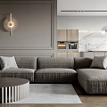 Modern Living and Dining Room Interior With Sofa Dining Table And Marble Countertop