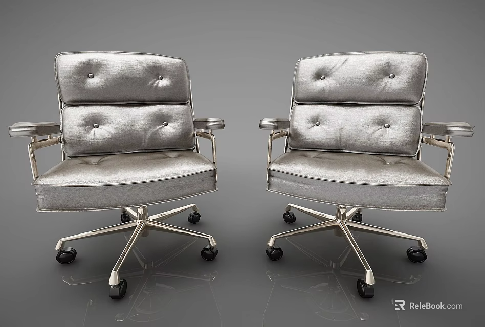 Technology Exhibition Hall Featuring Modern Silver Office Chairs With Metal Frames And Leather Material 3d model 