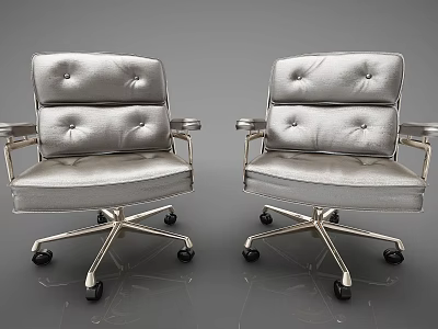 Technology Exhibition Hall Featuring Modern Silver Office Chairs With Metal Frames And Leather Material 3d model