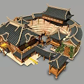 Traditional Ancient Architecture With Circular Courtyard Multiple Black Tiled Roofs Wooden Details And Green Plants