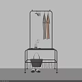 Modern Metal Coat Rack Featuring Hanging Light Coat Storage Basket And Decorative Plant
