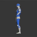Blue Helmet Character In White Blue Costume With Mythical Creature Companion