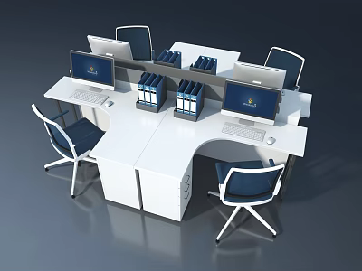 Modern White Hinged Door For Office Cabinets With File Storage And Computer Desks 3d model
