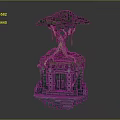 Cartoon Scene Of Block Built Green Tree With Exposed Roots On Miniature Stone Structure