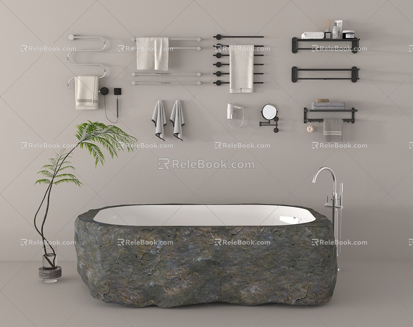 Ruishi bathtub potted faucet towel rack toiletries 3d model