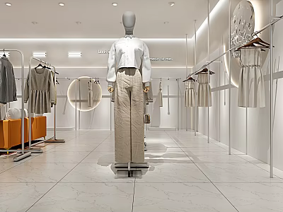 Modern Clothing Store Interior With Mannequin Display And Fashionable Apparel Styles 3d model