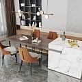 Restaurant Dining Table and Chair Combination Chandelier Bar Counter Middle Island Table Dining Chair 3d model