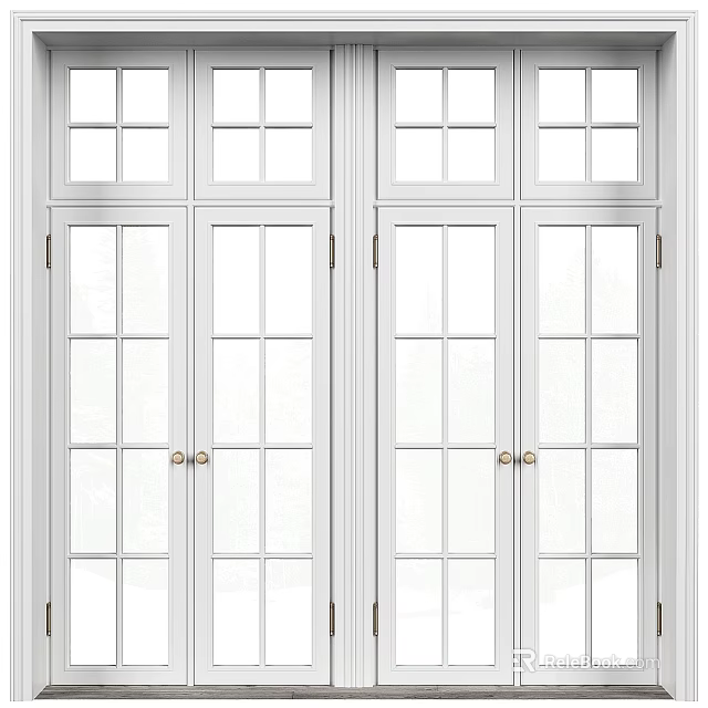 Elegant White Double Doors Interior Design With Glass Panes And Brass Handles 3d model 