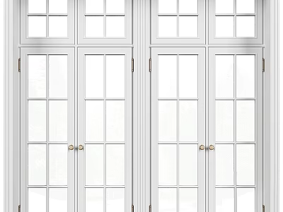 Elegant White Double Doors Interior Design With Glass Panes And Brass Handles 3d model