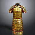 Ancient Golden Armor Weapon With Metal Plates Red Trim And Shiny Surface