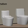 Poliform Modern White Toilets Placed Against Beige Wall On Wooden Floor