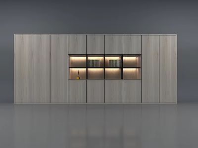 Modern Wood Grain Bookcase With Built in LED Lighting Open Shelves And Storage Cabinets 3d model