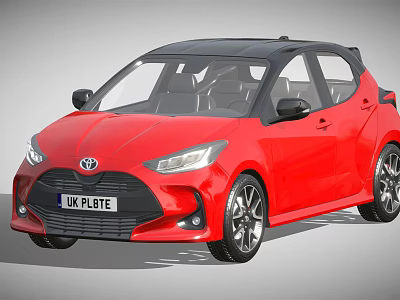 Red Toyota Hatchback With Black Roof UK License Plate And Alloy Wheels 3d model