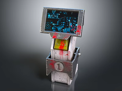 Smart Machine With Display Screen Circuit Design Red Markings Yellow Panel And Control Knob 3d model